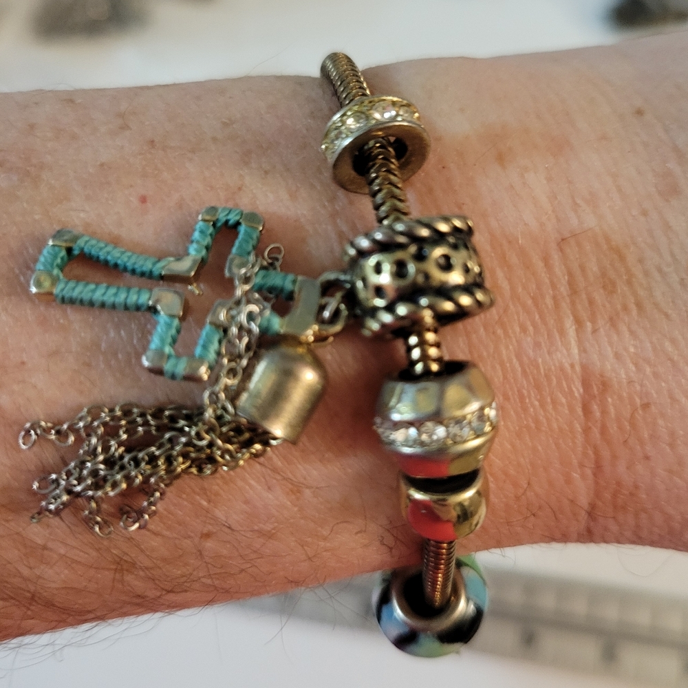 Charm Bracelets Glass Beads Cross Tassel